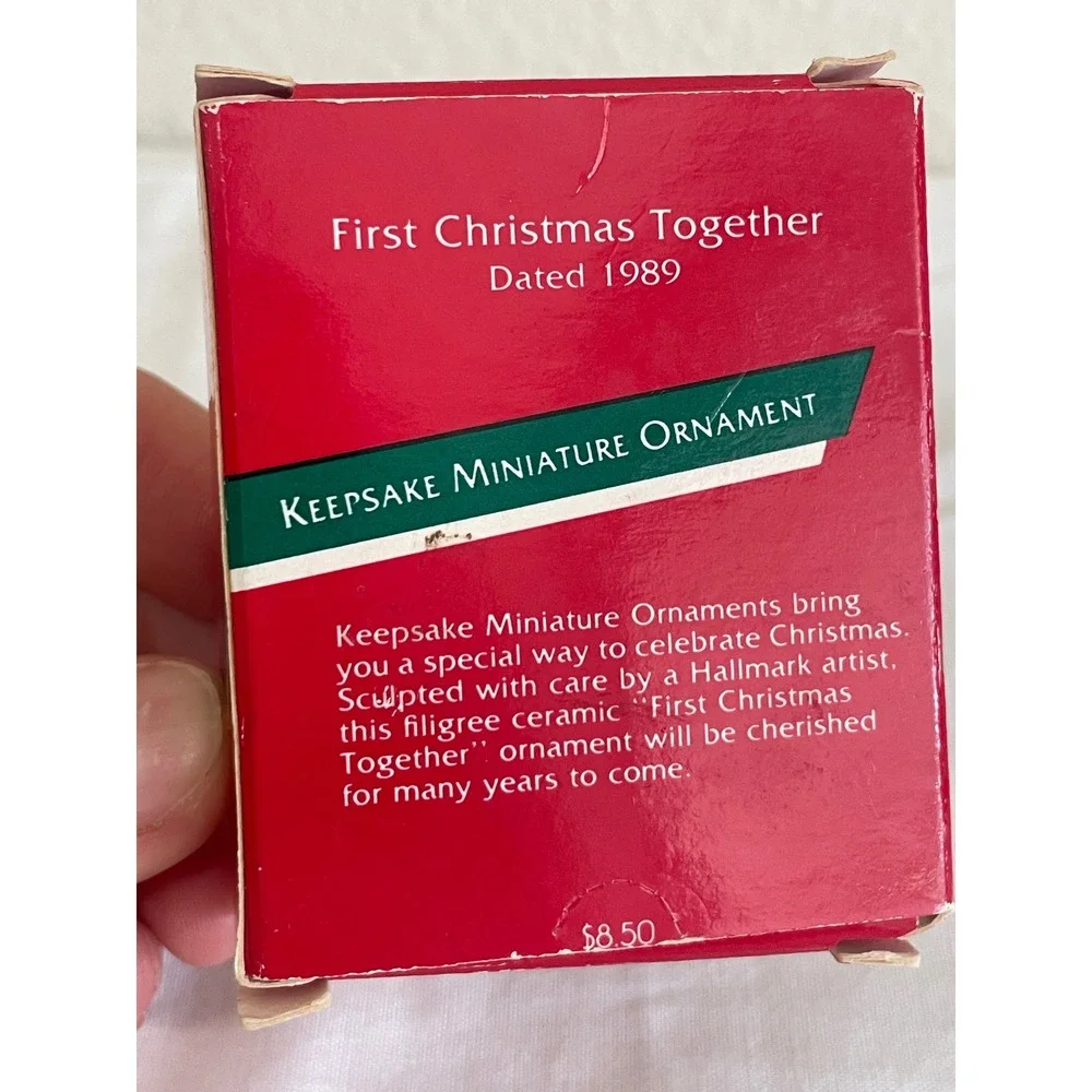 Hallmark First Christmas Together Ornament 1989 Miniature White Ceramic Good
